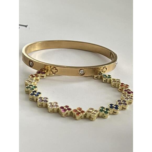 18K Gold Plated Multi clover Bracelet Bangle SET stainless steel Womens Jewelry - Picture 6 of 9
